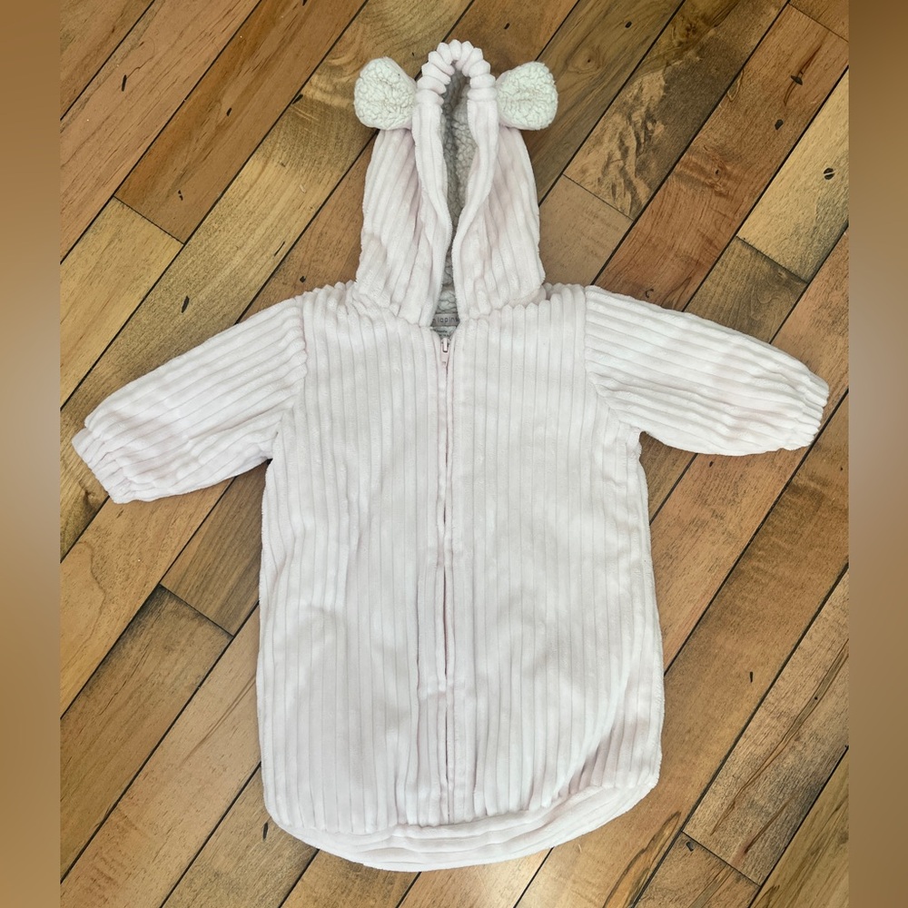 Mon Lapin Baby Girl Sz 0-3 Months Plush Bunting Pink Ivory Sherpa Lined Ears